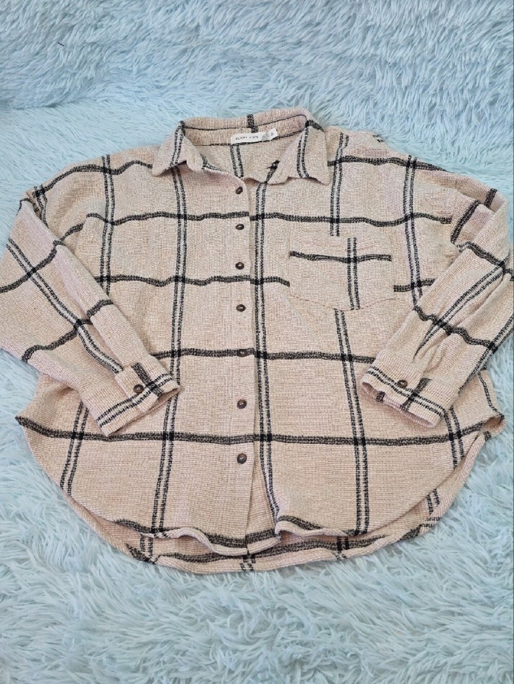 Altar'd State Windowpane Plaid Shacket Button Down Top L